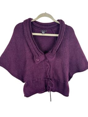 Zoe D. Purple Wine Plum Half Sleeve Button Front‎ Knit Sweater Poncho Size M